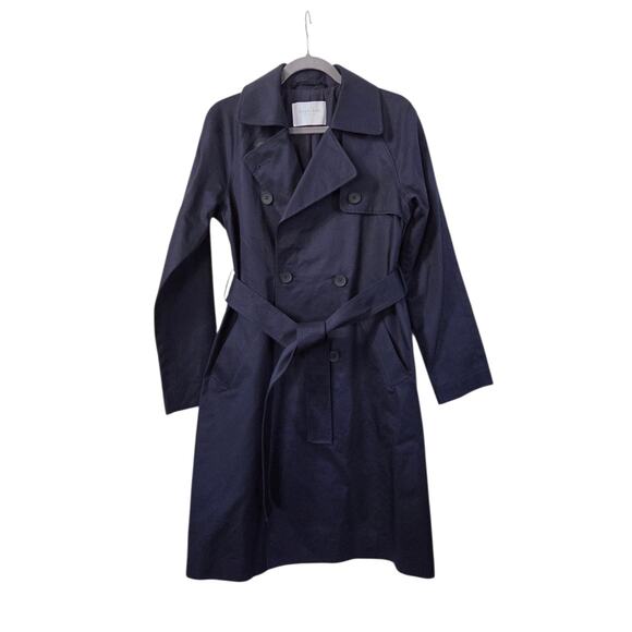 Everlane Navy Blue Double Breasted Belted Midweight Trench Coat NWOT Size Small